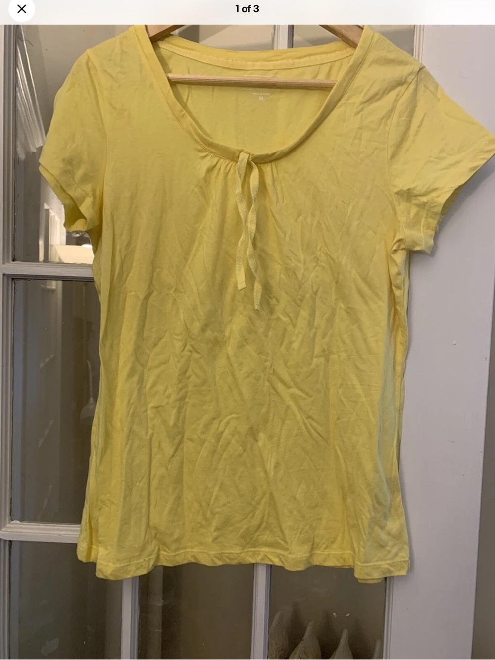 L.L. Bean Yellow Short-Sleeve Tie-Neck cotton Tee cap sleeve
